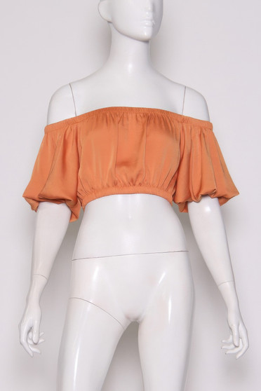 Washed Poly Silk Bubble Sleeve Crop Top
