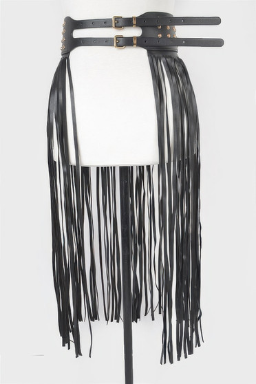 Faux Leather Metal Studded Fringe Belt
