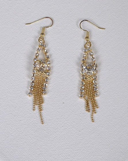 Rhinestone And Ball Chain Fringe Design Danglers