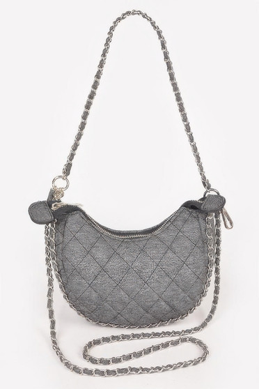 Vegan Denim Leather Chain Crossbody Bag
