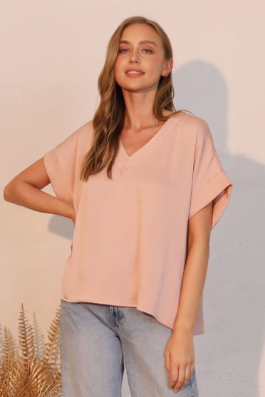 Washed Poly Silk V-Neck Tee