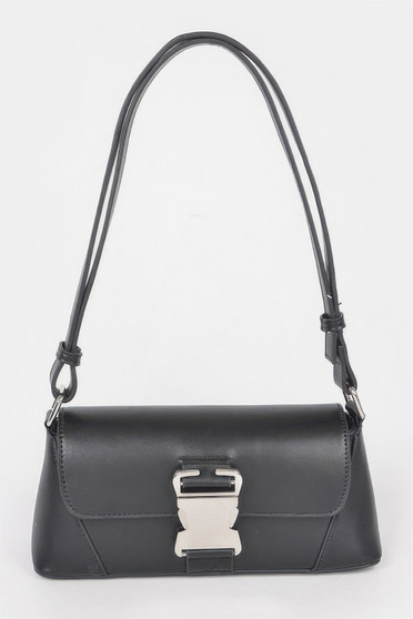 Faux Leather Metal Buckle Shoulder Bag