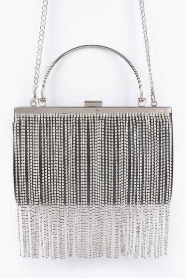 Rhinestone Fringe Metallic Party Clutch