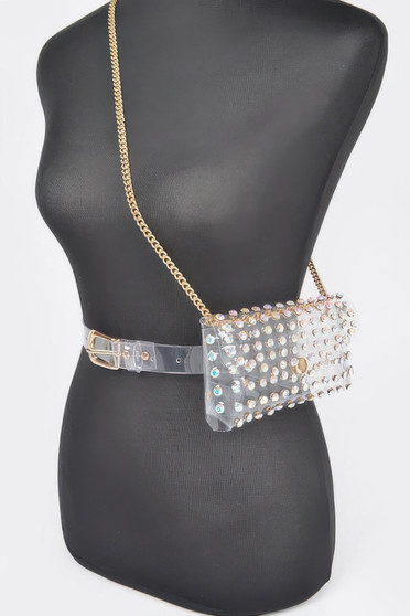 Rhinestone Clear Plus Size Belt Bag W/Chain