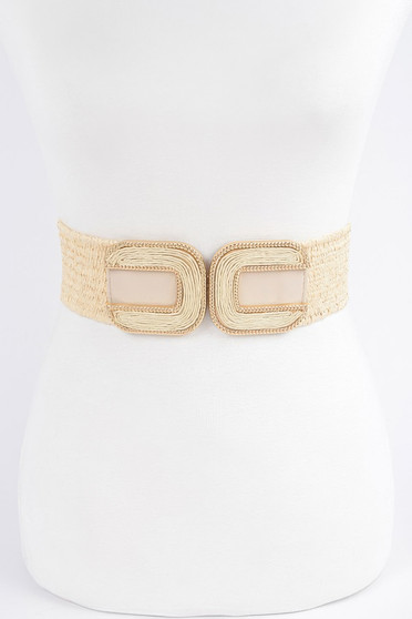 Faux Straw Two Buckles Elastic Belt