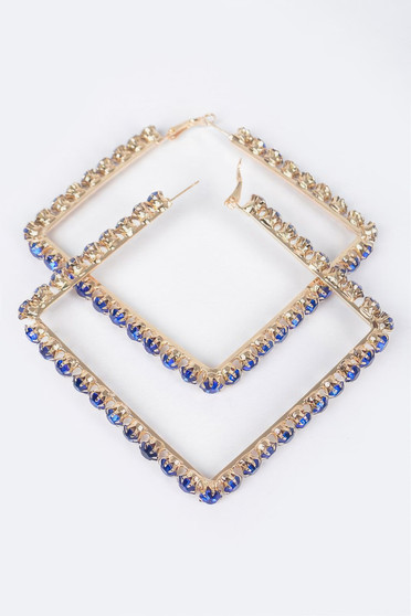 Rhinestone Square Hoop Earrings