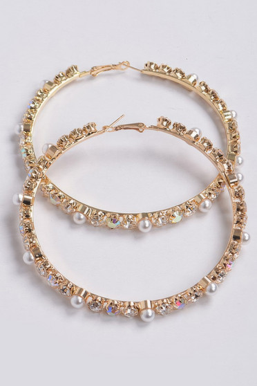 Upside Down Rhinestone Pearl Beads Hoop Earring