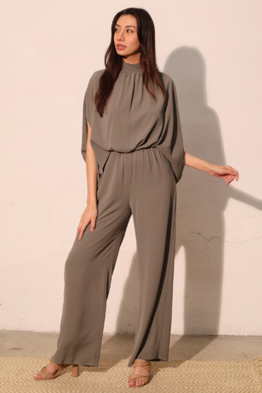 Textured Solid Mock Neck Caftan Jumpsuit​