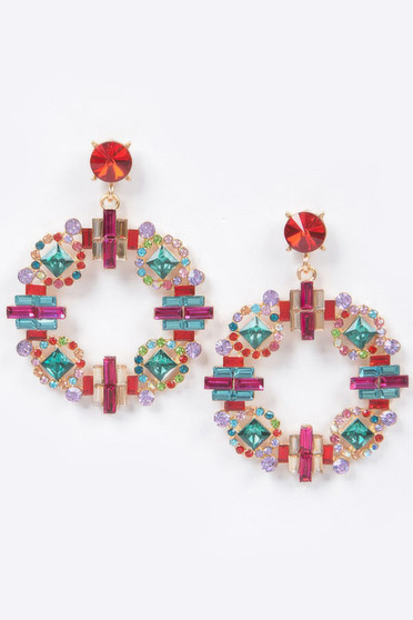 Multi Rhinestone Round Earring