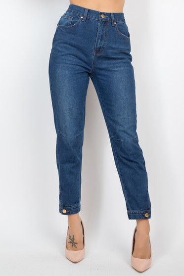 Cuffed-Button Mom Jeans​