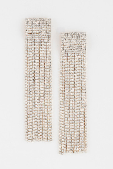 Wide Rhinestone Curtain Drop Earrings