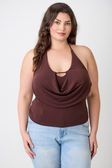 Plus Size Halter Cowl Neck Draped Top​​