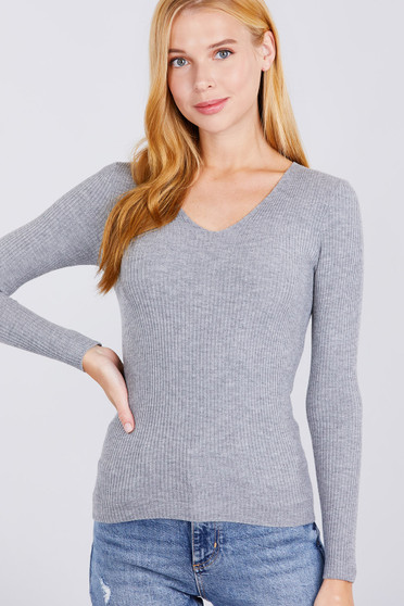 V-Neck Viscose Rib Sweater