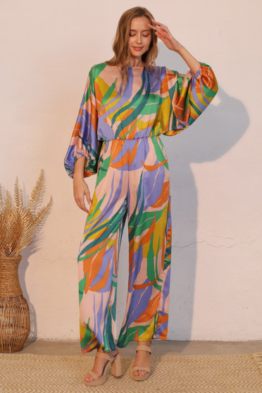 Isla Tropical Satin Boat Neck Blouson Jumpsuit​