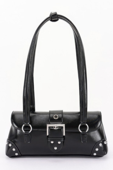 Vegan Leather Metal Studded Shoulder Bag