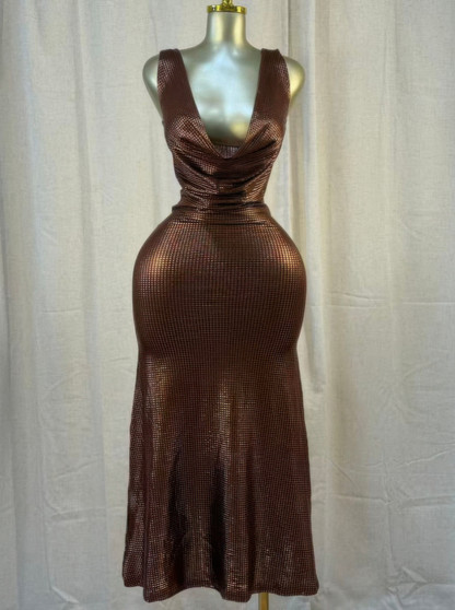 Cocoa Moonlight Shimmer Midi Dress