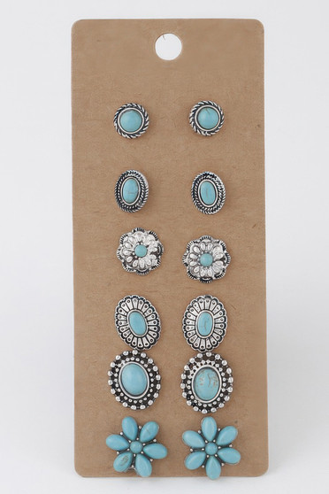 Antique Flower Stud Earrings Set