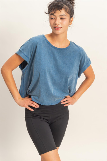 Acid Washed Cross Detail Open Back Top