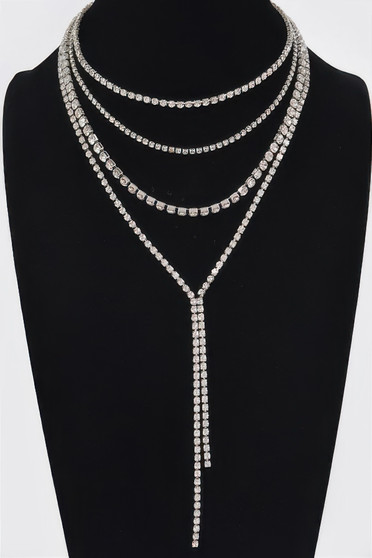 Multi-Layered Rhinestone Long Necklace