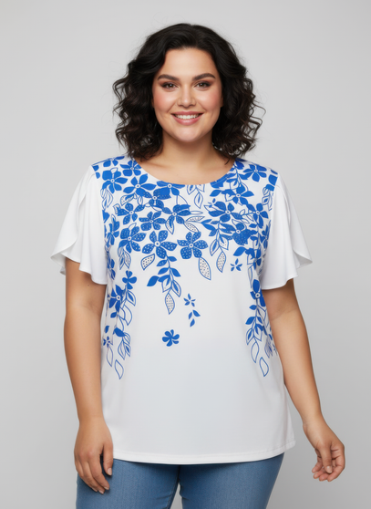 Floral Print Flutter Sleeve Knit Top