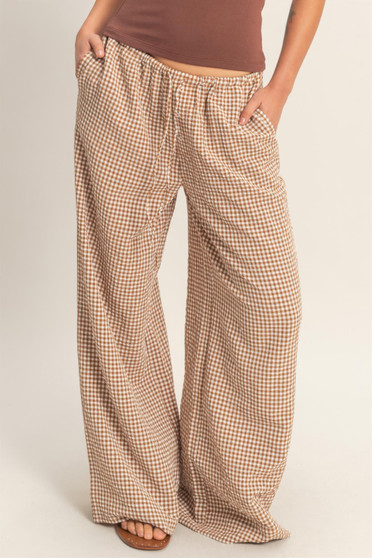 Gingham Drawstring Wide-Leg Pants​​​