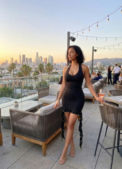 Solid Deep V Neck Mini Dress With Ruffle​