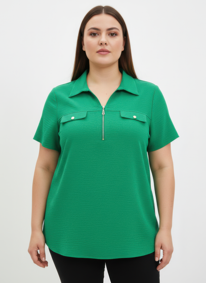 Zip-Front Collared Utility Knit Top​​​​