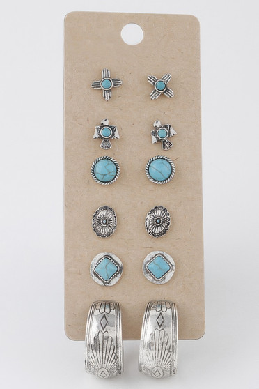 Antique Stone Stud Earrings Set