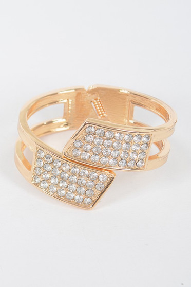 Rhinestone Metal Spring Hinge Cuff​​