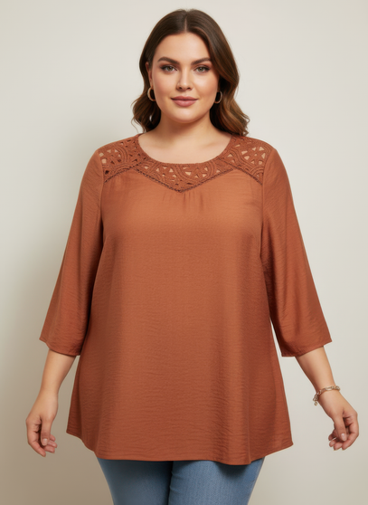 Lace Yoke Bell Sleeve Knit Tunic​​