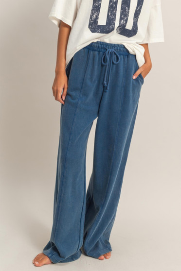Acid Wash French Terry Wide-Leg Pants​​