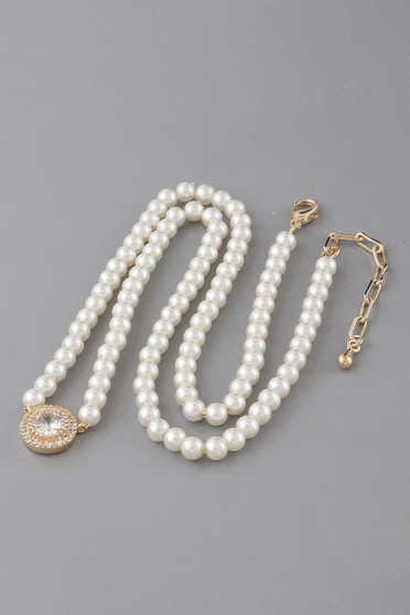 Rhinestone Pearl Beaded Necklace