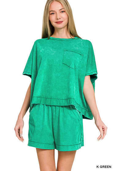 Zenana Acid Washed Oversized Top & Shorts Set