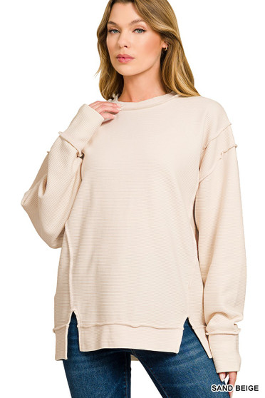 Zenana Acid Washed Double Ribbed Exposed-Seam Sweatshirt