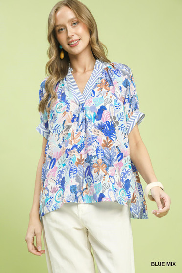 Umgee Mix Boho Printed V-Neck Top