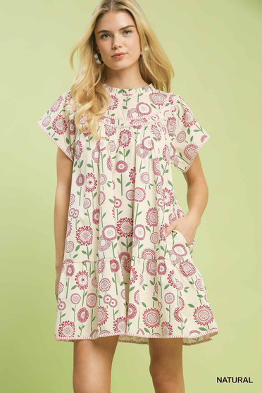 Umgee Floral Print Tiered Babydoll Dress