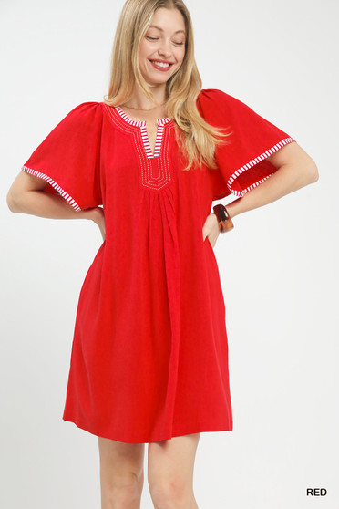 Umgee Linen Trim Tunic Dress