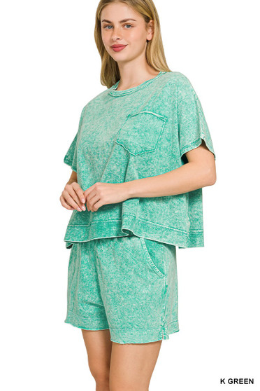 Zenana Halo Snow Washed Boxy Top & Shorts Set