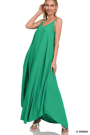 Zenana Woven Crinkle Cami Maxi Dress with Side Pockets