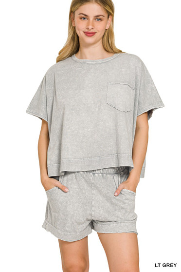 Zenana Halo Snow Washed Boxy Top & Shorts Set
