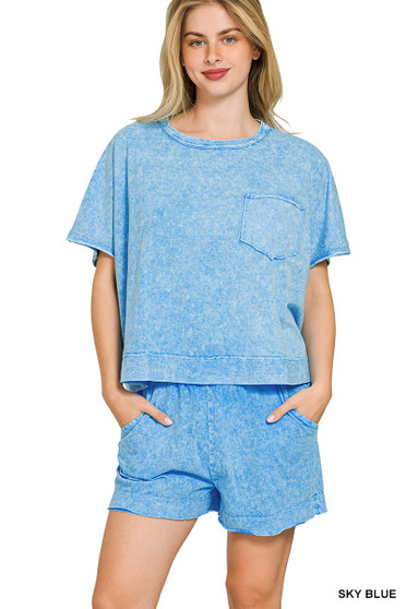 Zenana Halo Snow Washed Boxy Top & Shorts Set