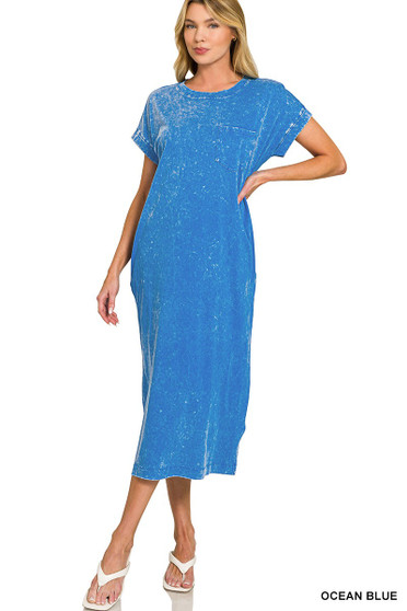 Zenana Washed Exposed Seam Short Sleeve T-Shirt Dress