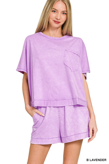 Zenana Acid Washed Oversized Top & Shorts Set