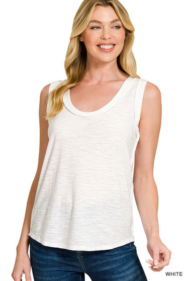 Zenana Slub Raw Edge Detail Tank Top