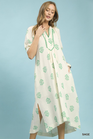 Umgee Printed Cotton Gauze Midi Dress