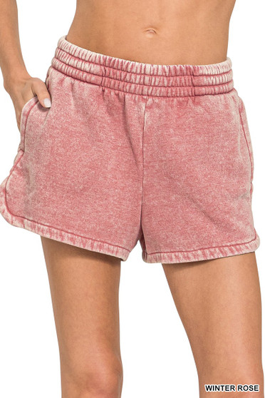 Zenana Acid Washed Elastic Waistband Dolphin Shorts