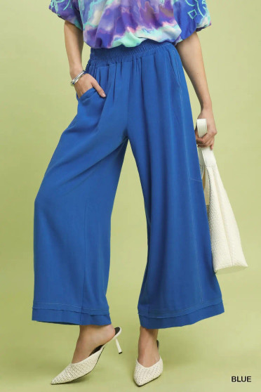 Umgee Linen Elastic Waist Wide Leg Pants