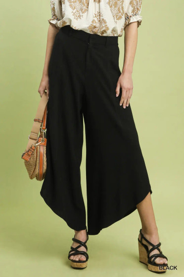 Umgee Flowy Asymmetrical Hem Wide Leg Pants
