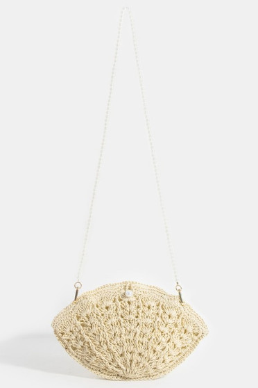Fame Straw Braided Pearl Beaded Strap Seashell Bag