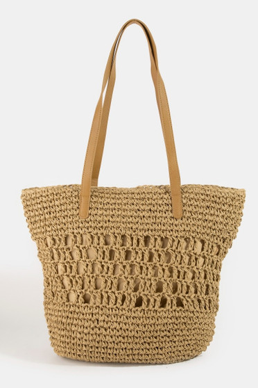 Fame Intricate Straw Braided Large Tote Bag